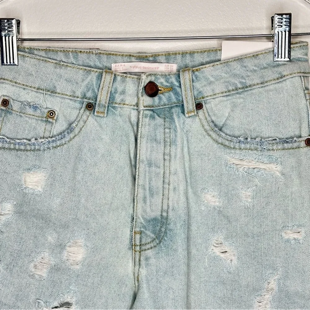 Zara denim jean ripped distressed mom shorts 100% cotton NEW NWT‎